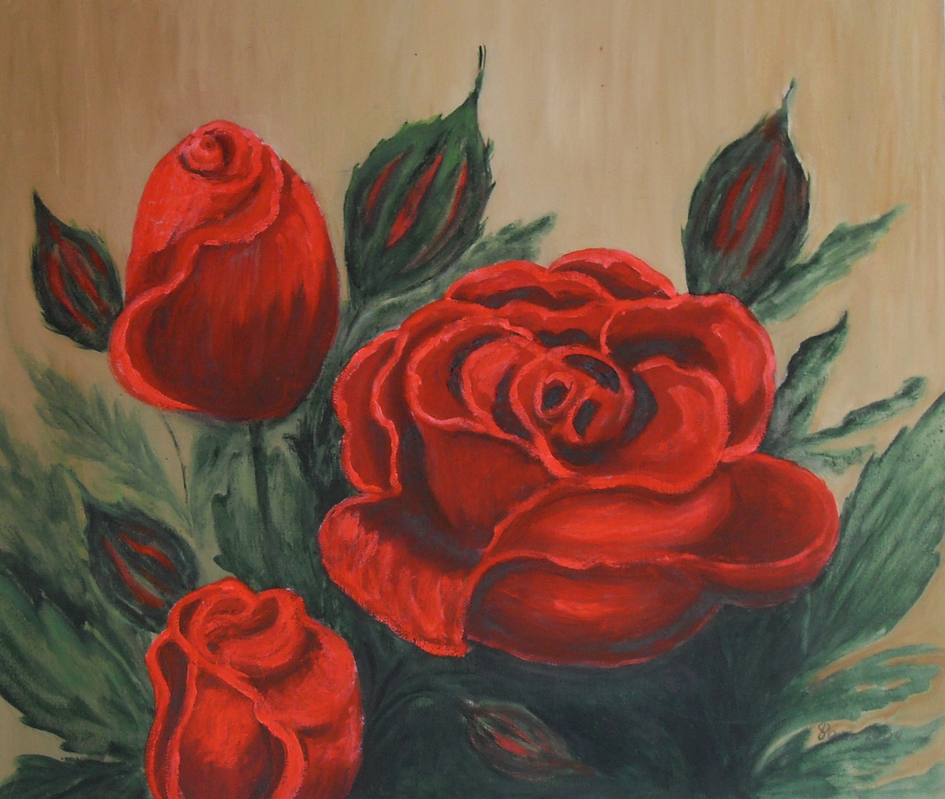 278-Rode roos met knoppen